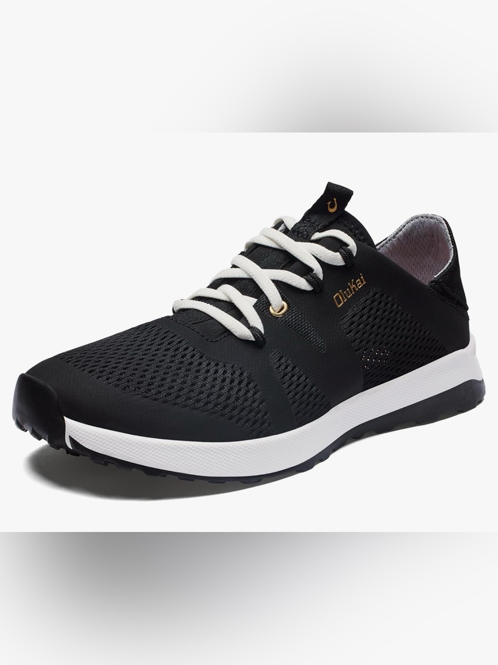 OluKai Black and White Women's Mesh Lace-Up Sneakers